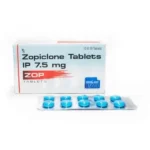 Zopiclon tabletter pakke og blister med 10 blå tabletter